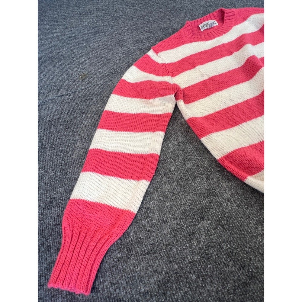 Retro Preppy Pink/Coral White Striped Crewneck Sweater Favorites Women's L - Picture 5 of 7